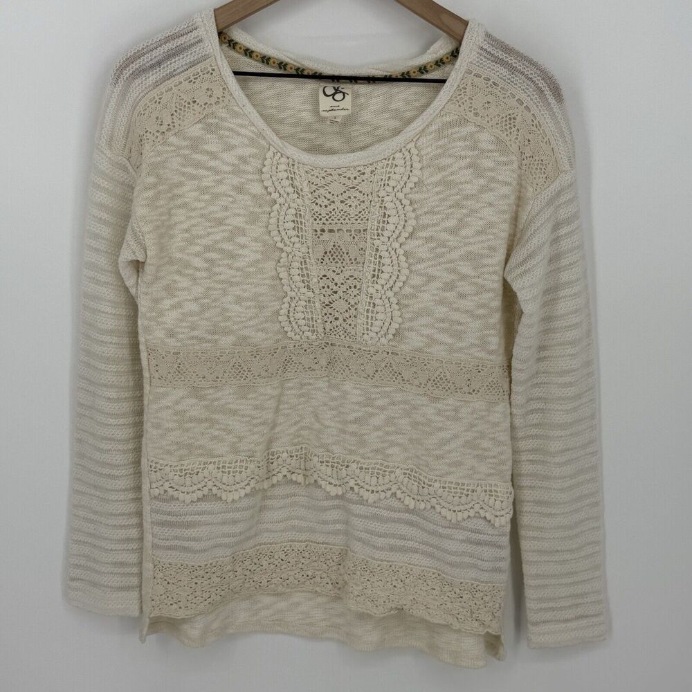Anthropologie One September Crocheted Heirloom Ivory Lace Pullover Sweater Small